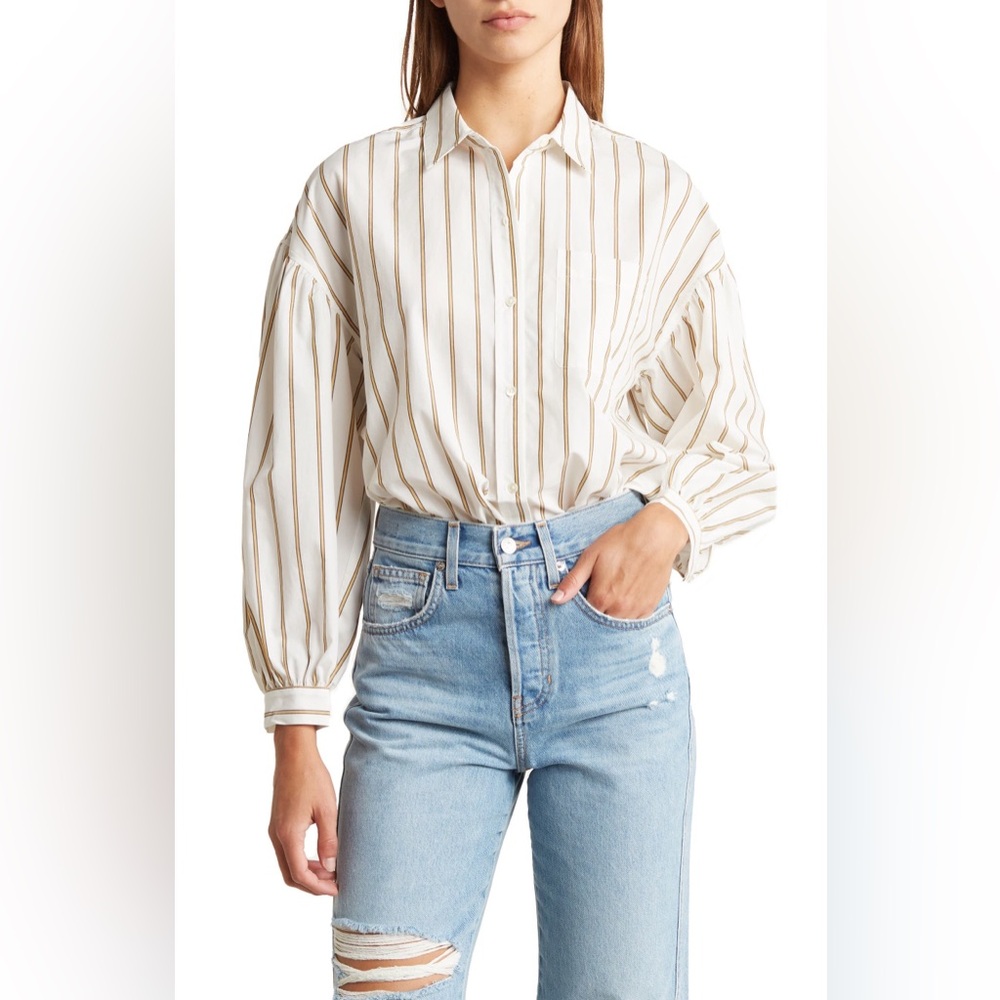Rails Janae White Blouse with Yellow and Black Stripes size small